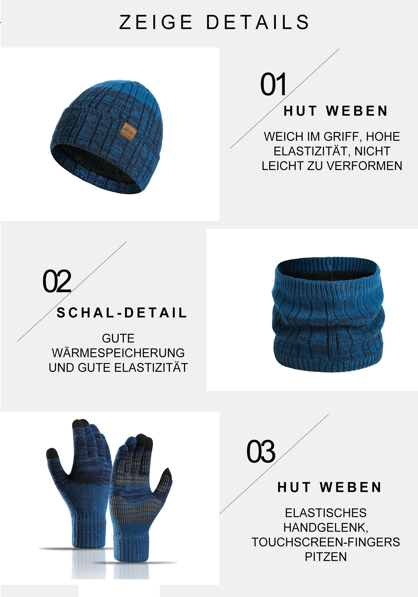 Handschuhe Mütze & MAGICSHE Schal Set Marineblau Schal