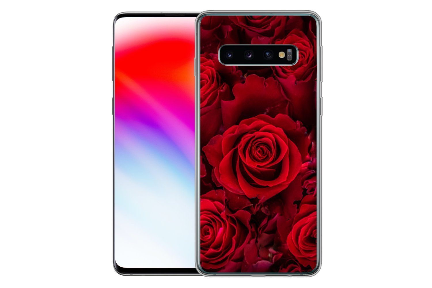 MuchoWow Handyhülle für Samsung Galaxy S10 Blumen - Rosen - Rot, Phone Case, Silikon, Schutzhülle Dünn