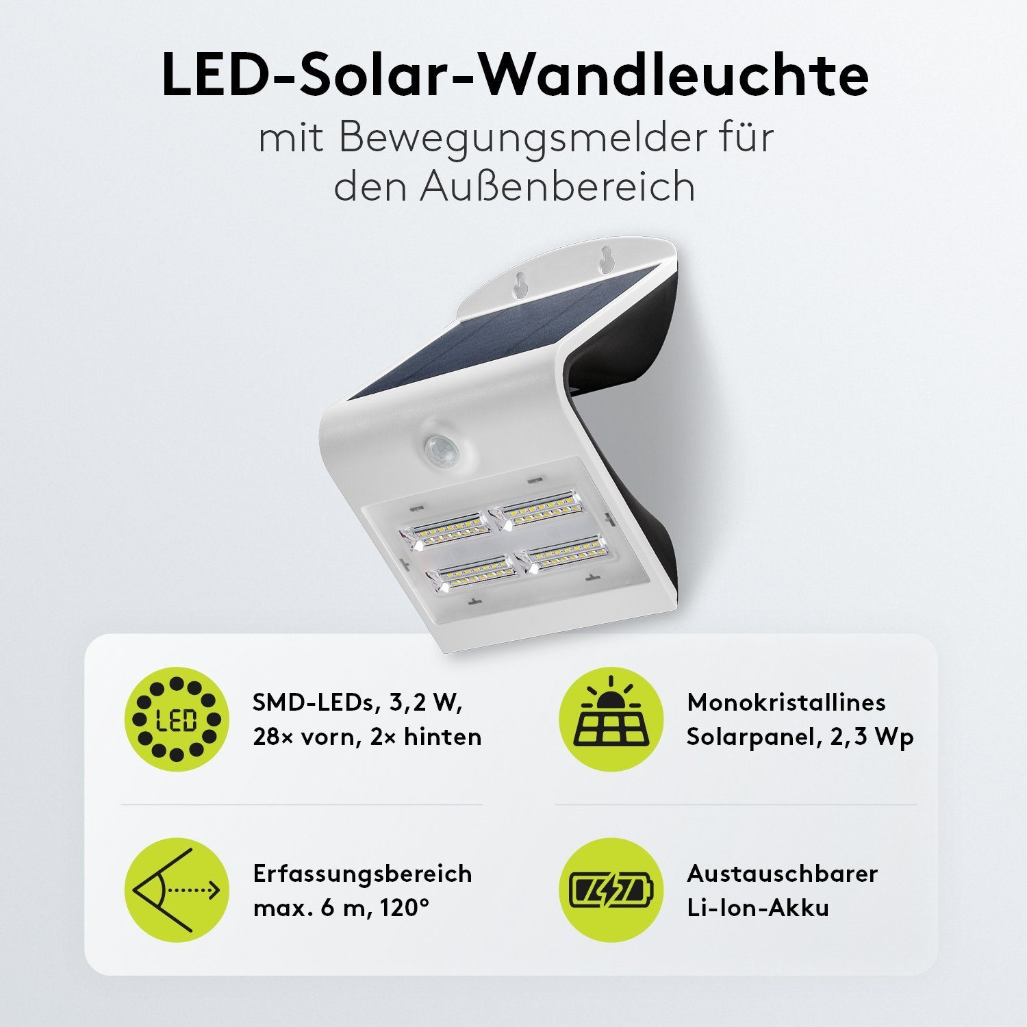 Goobay LED Solarleuchte LED Bewegungsmelder Neutralweiß, K 3,2 lm / W LED integriert, Hochwertiges Solar mit / Scheinwerfer, Solarpanel 400 4000 Weiß fest / Außenstrahler
