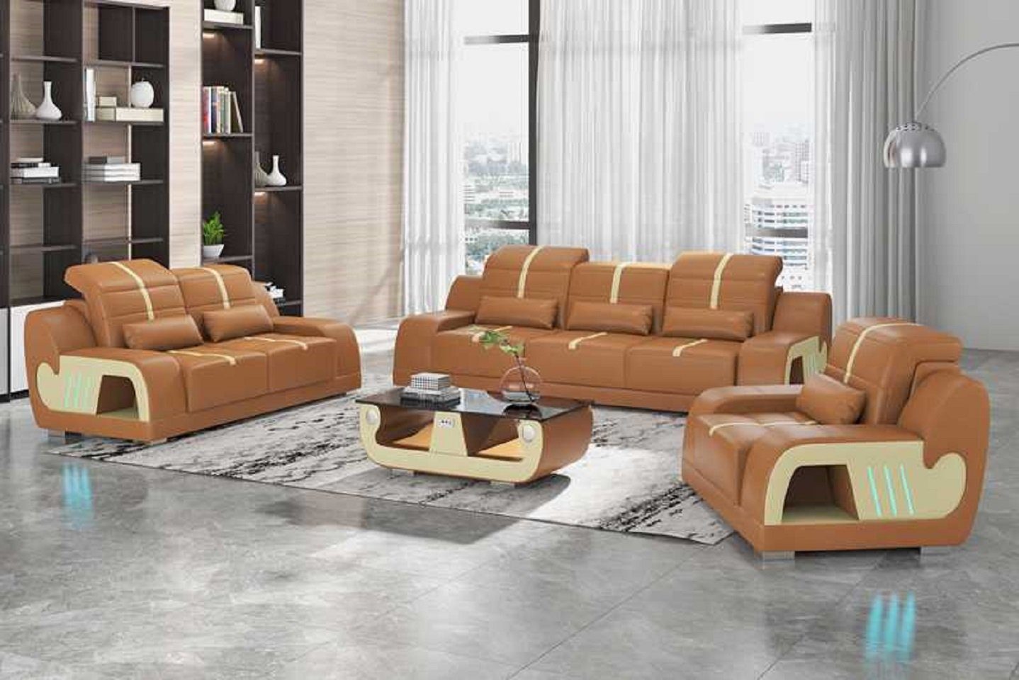 JVmoebel Wohnzimmer-Set Luxus Couchgarnitur Sofagarnitur Sitzer Nur Sessel), 321, Made 2+3 Sofa Kunstleder Komplette Sofa Braun Europe + (3-St., in