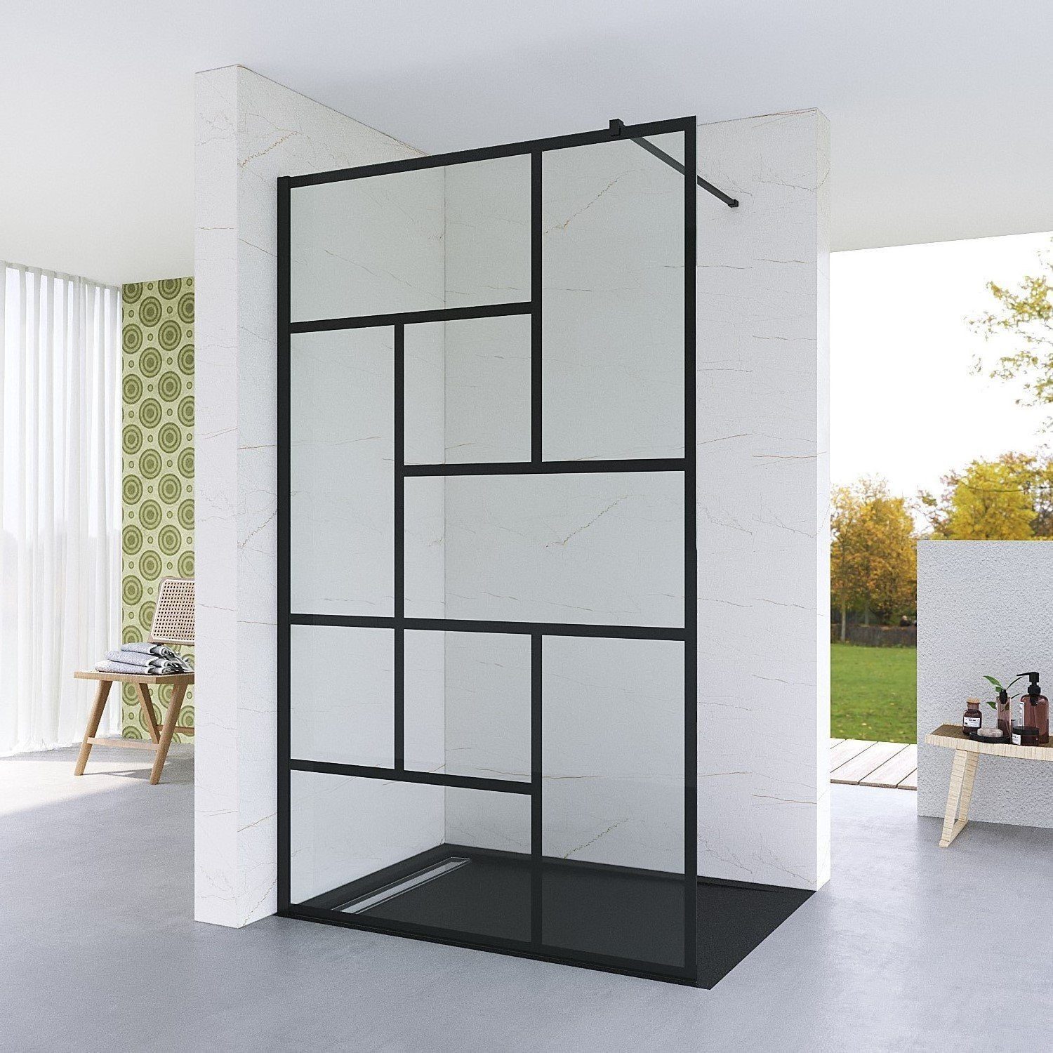 Duschwand Duschwand Glas Schwarz für Dusche Walk-In Duschen 100x200 120x200 cm
