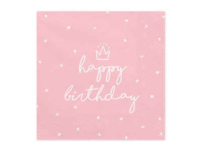 partydeco Papierserviette, Servietten Happy Birthday 33x33cm 20 Stück, rosa