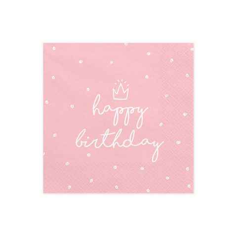 partydeco Papierserviette, Servietten Happy Birthday 33x33cm 20 Stück, rosa