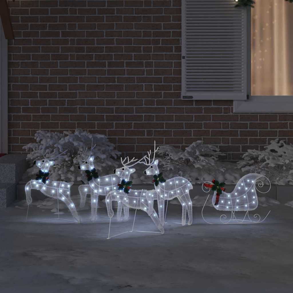 vidaXL Weihnachtsszene, LED Rentiere 5 pcs Weiß Stoff