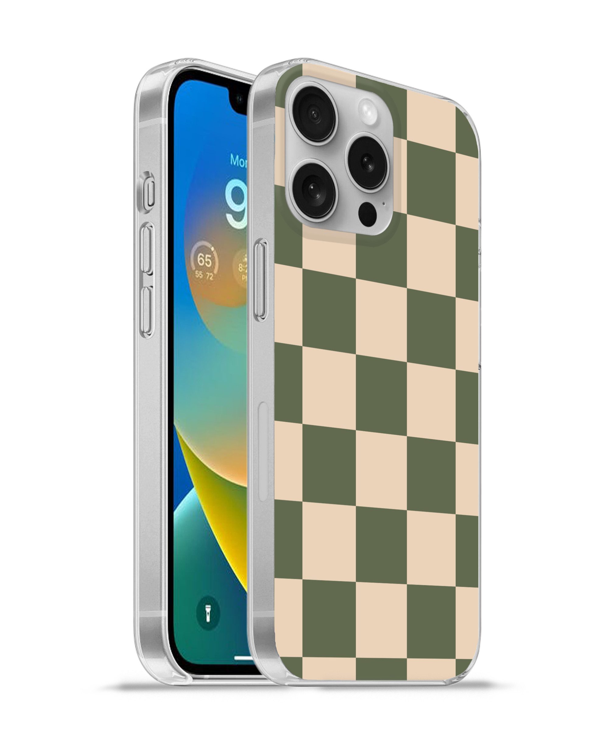 MuchoWow Handyhülle für Apple iPhone 16 Pro Schachbrettmuster - Grün - Beige - Blöcke, Smartphone-Bumper, Print, Handy Schutzhülle Dünn