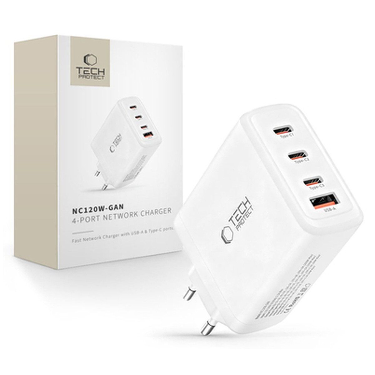 TECH PROTECT Tech Protect NC120W GAN 4 Port 120W WandLadegerät Smartphone-Ladegerät