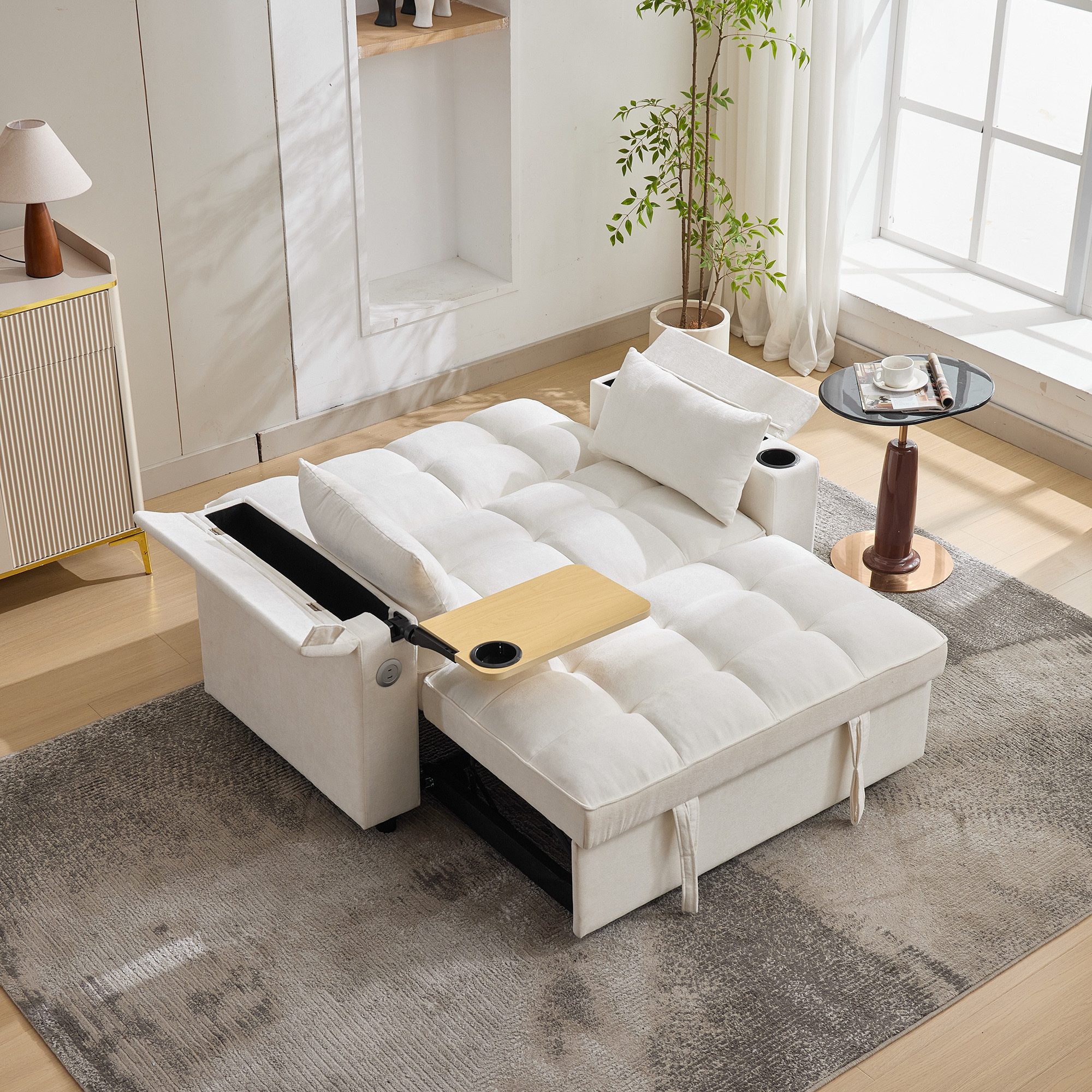 Merax Schlafsofa 3-in-1 Loungesofa faltbar Sofa mit USB & verstecktem Tisch günstig online kaufen