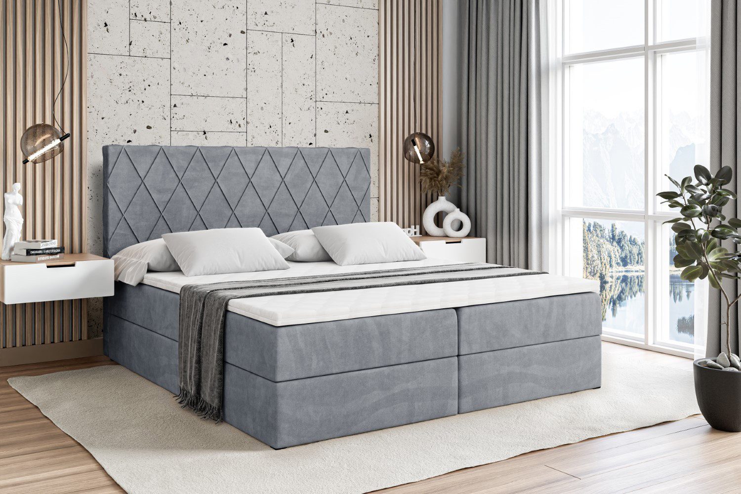 ALTDECOR Boxbett LEPARO (mit Matratze Lattenrost Topper Polsterbett mit Bettkasten Doppelbett), H4 Multipocket / H3 Bonellfederung, Springboxbett Boxspringbett