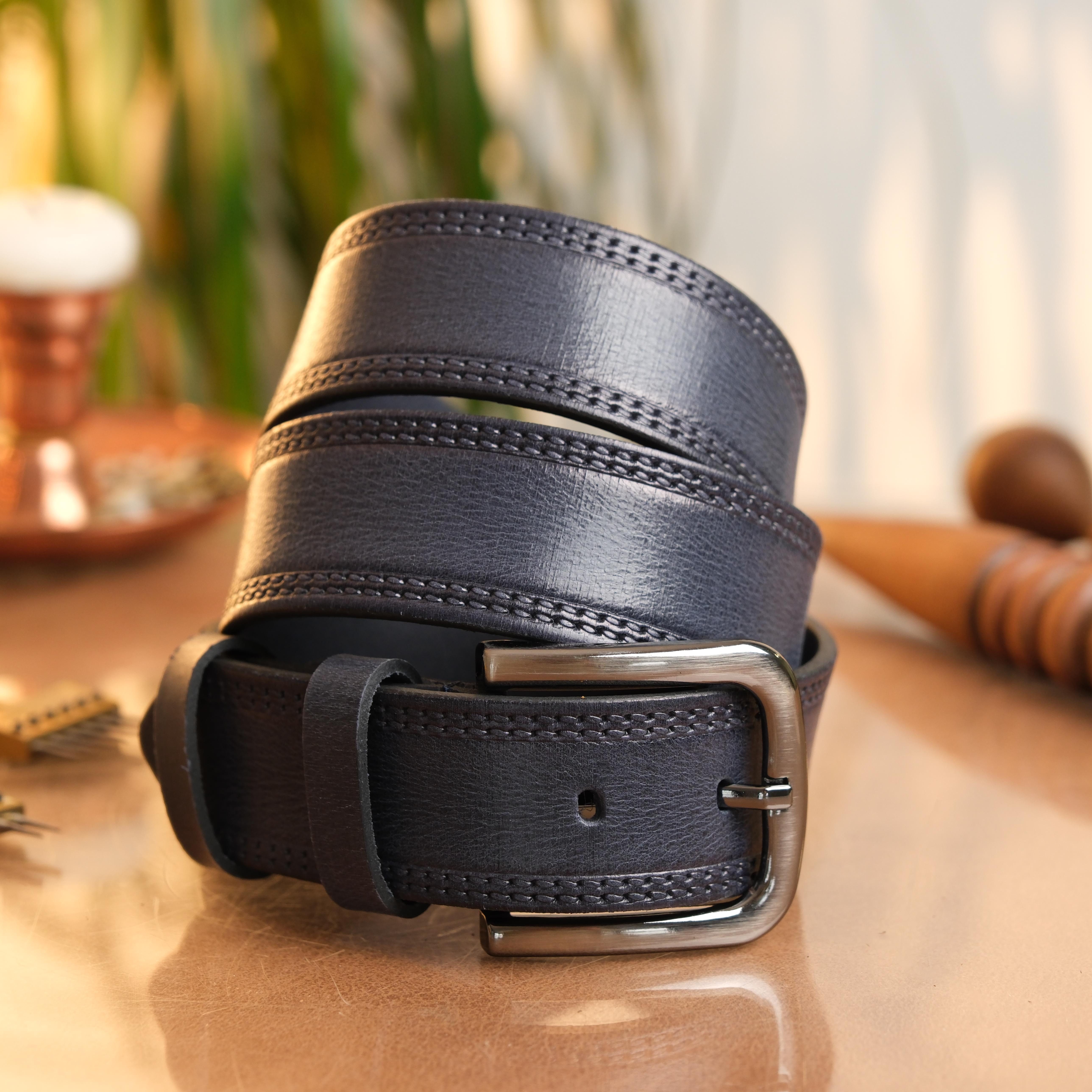herémood Ledergürtel Gürtel Herren 4cm breit Ledergürtel Jeans Premium Geschenke für Männer (100 % Echtleder Gürtel handgefertigt, hochwertig verarbeitet, kürzbar, 1-St., Blau 120 cm – 4 cm breit – echtes, robustes Büffelleder, langlebig) Ledergürtel Herren Blau – robust & edel, ideales Herrengeschenk