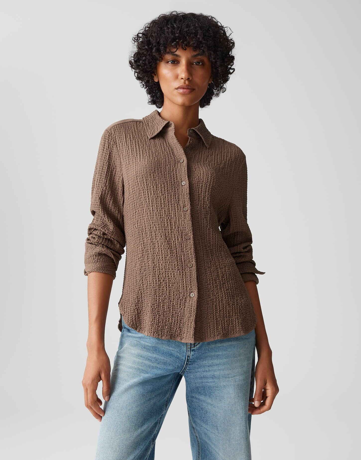 OPUS Langarmbluse FRIVE Slim Fit mit Seersucker Struktur figurbetonte Passf günstig online kaufen