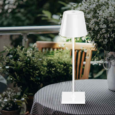 SIGOR Außen-Tischleuchte, LED-Leuchtmittel fest verbaut, Warmweiß, Außenleuchte Tischleuchte weiß LED Touchdimmer Akku Tischlampe dimmbar