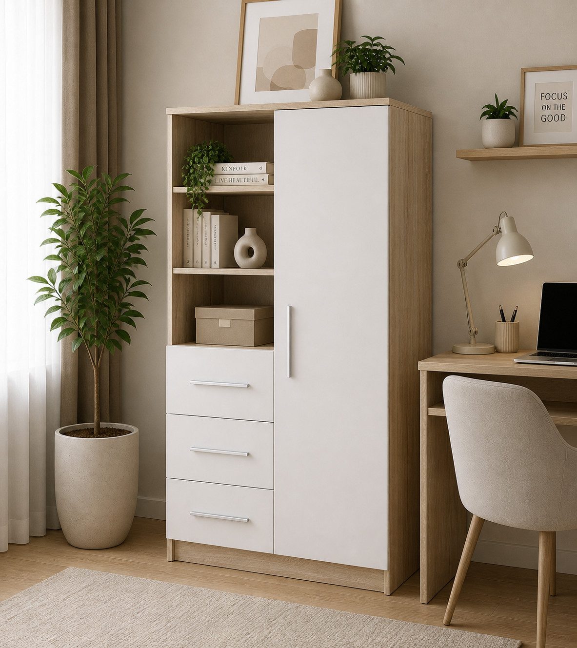MOEBLO Kleiderschrank Marsala 05 (80cm, 1 Tuer, Schublade, Vitrine) (B x H x T): 80x160x40 cm