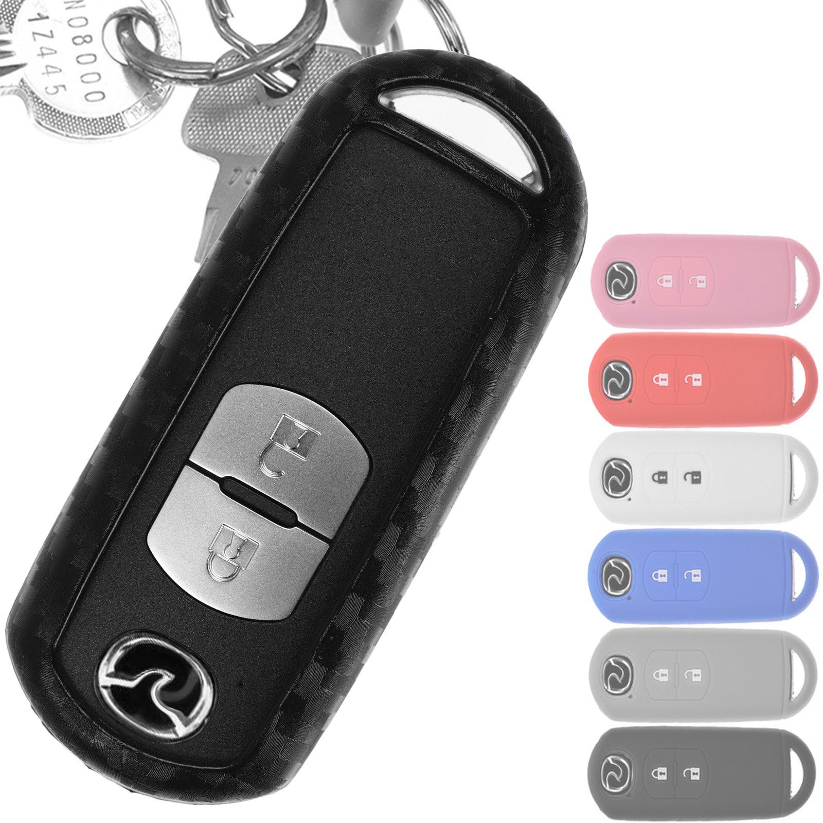 mt-key Schlüsseltasche Autoschlüssel Softcase Silikon Schutzhülle im Carbon Look, für Mazda 2 3 6 CX-3 CX-5 MX-5 2 Tasten 2 Tasten KEYLESS SMARTKEY