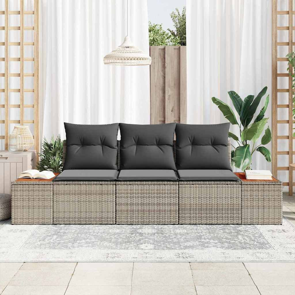 vidaXL Loungesofa Garten-Sofa-Set 3 stk. 3-Sitzanzahl Grau Poly Rattan, 3 Teile