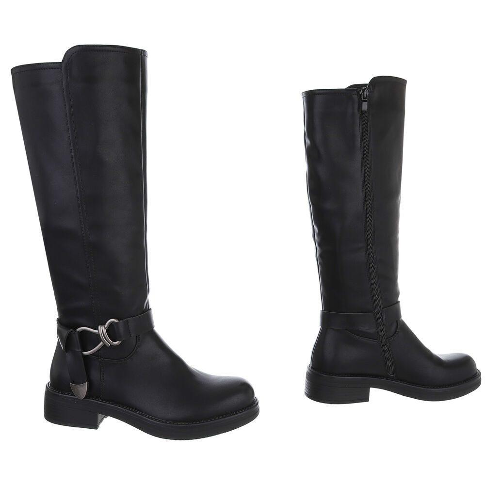 Ital-Design Elegante Damen Longboots mit Komfort und modischen Details Stiefel (90471281) Blockabsatz Flache Stiefel in Schwarz – Bild 4 von 5