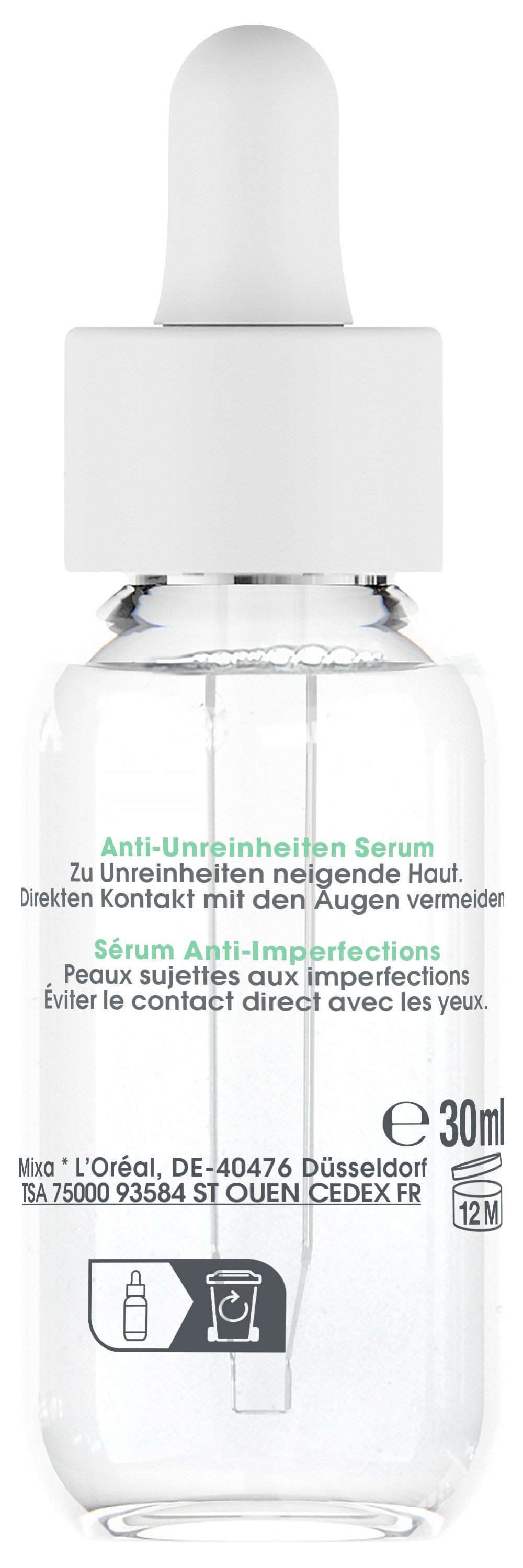 Mixa Gesichtsserum MIXA ANTI-UNREINHEITEN SERUM, hochverträglich, verfeinert die Poren, sorgt für ebenmäßige Haut