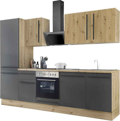 Kochstation Küchenzeile KS-Florida mit 38mm starker Arbeitsplatte, Breite 280 cm, wahlweise mit E-Geräten, Soft-Close-Funktion