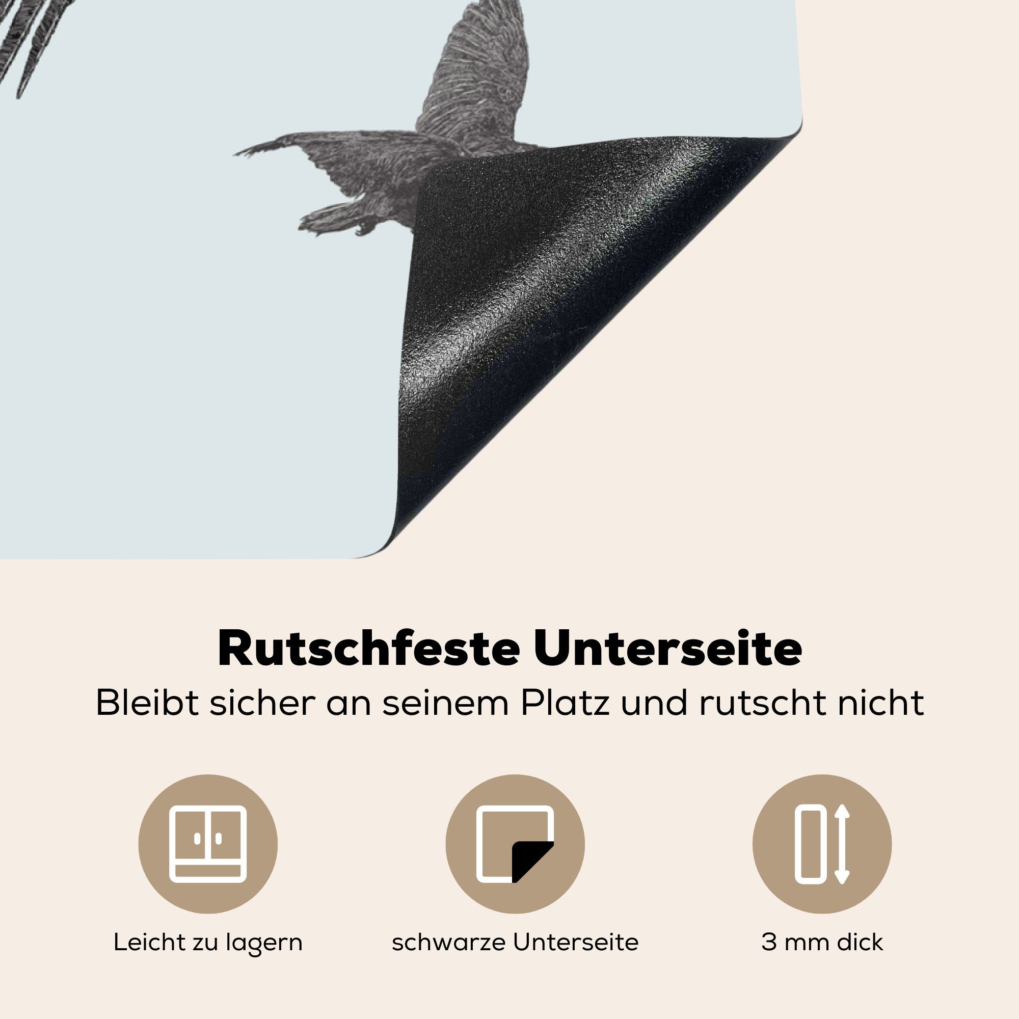 cm, tlg), für MuchoWow 78x78 küche Arbeitsplatte Fliegen - Vinyl, - Muster, (1 Ceranfeldabdeckung, Herdblende-/Abdeckplatte Vögel