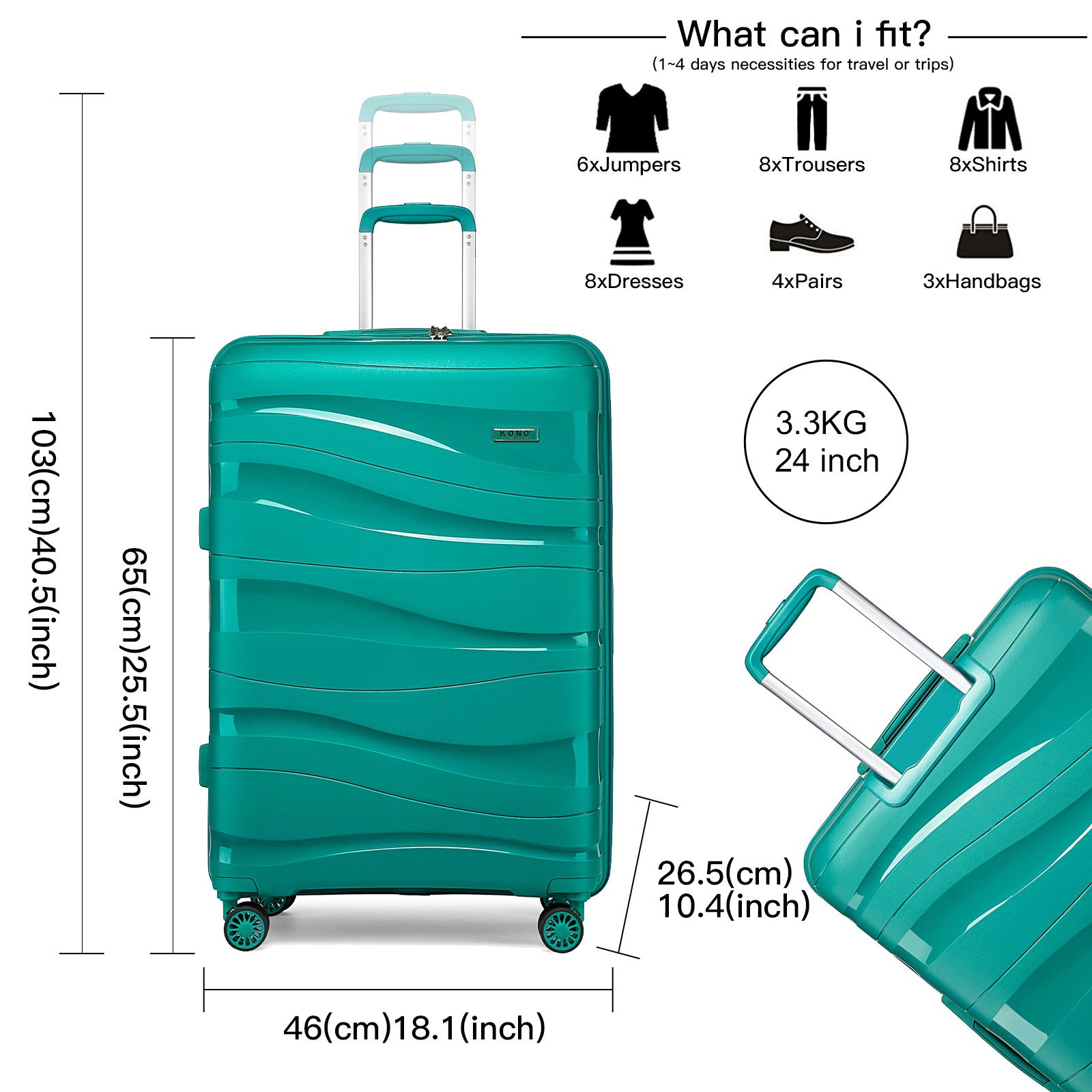KONO Handgepäck-Trolley Leicht Hartschalenkoffer Reisekoffer mit 4 Rollen u günstig online kaufen
