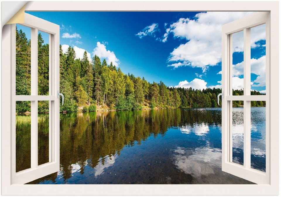 Artland Wandbild Fensterblick Norwegische Landschaft, Fensterblick (1 St),  als Alubild, Leinwandbild, Wandaufkleber oder Poster in versch. Größen,  Fertig zum Aufhängen für einfache Montag