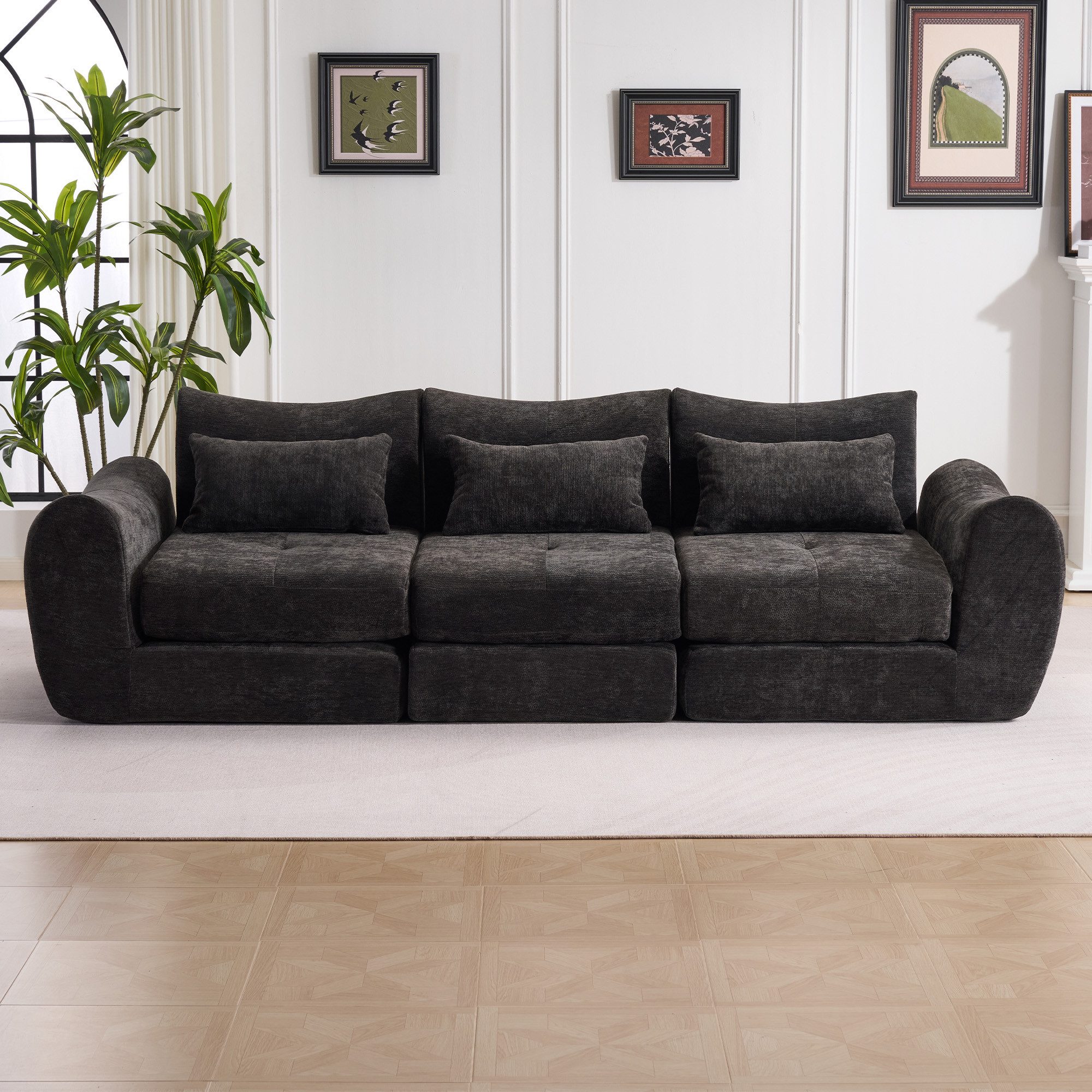 Leawin Sofa Sofas Wohnzimmer, Sofa mit Schlaffunktion in L-Form, Flexibel, werkzeuglos, platzsparend für viele Wohnbereiche