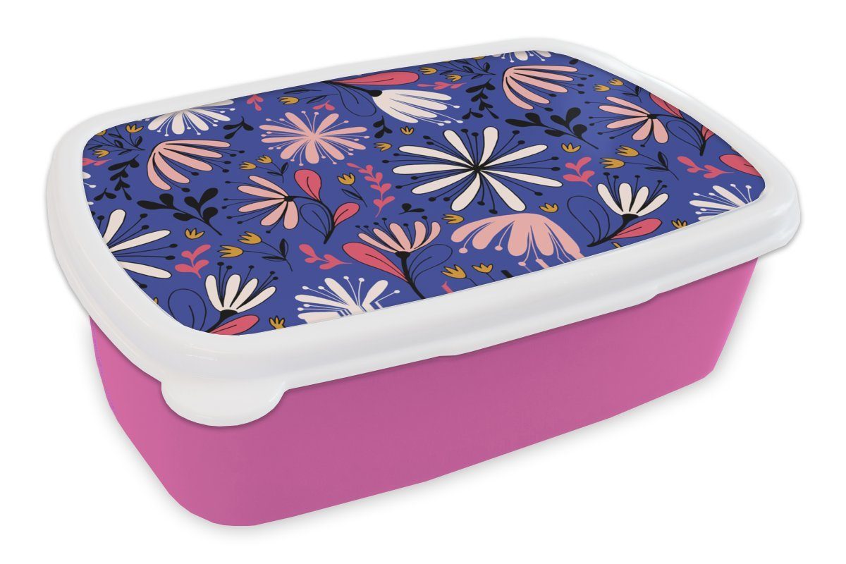 Abstrakt MuchoWow Blumen, Muster Brotdose Lunchbox (2-tlg), Erwachsene, Snackbox, Kunststoff, Brotbox - für Kunststoff Mädchen, rosa Kinder, -