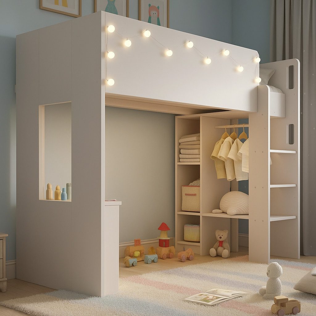 Ulife Hochbett 3-in-1 Holzbett mit Kleiderschrank, günstig online kaufen