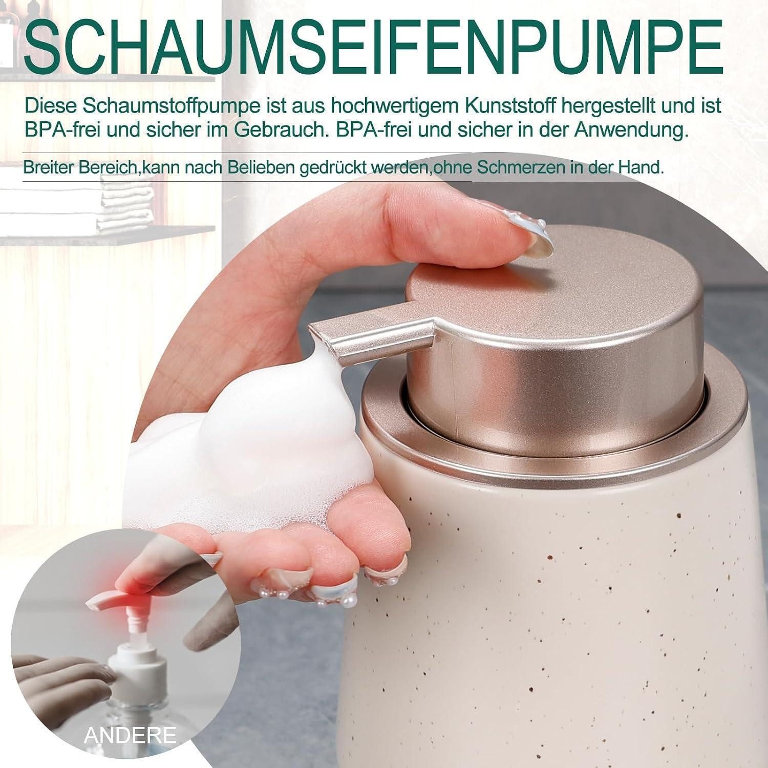 LuxusKollektion Seifenspender Keramik Seifenspender Beige 350ml Nachfüllbar