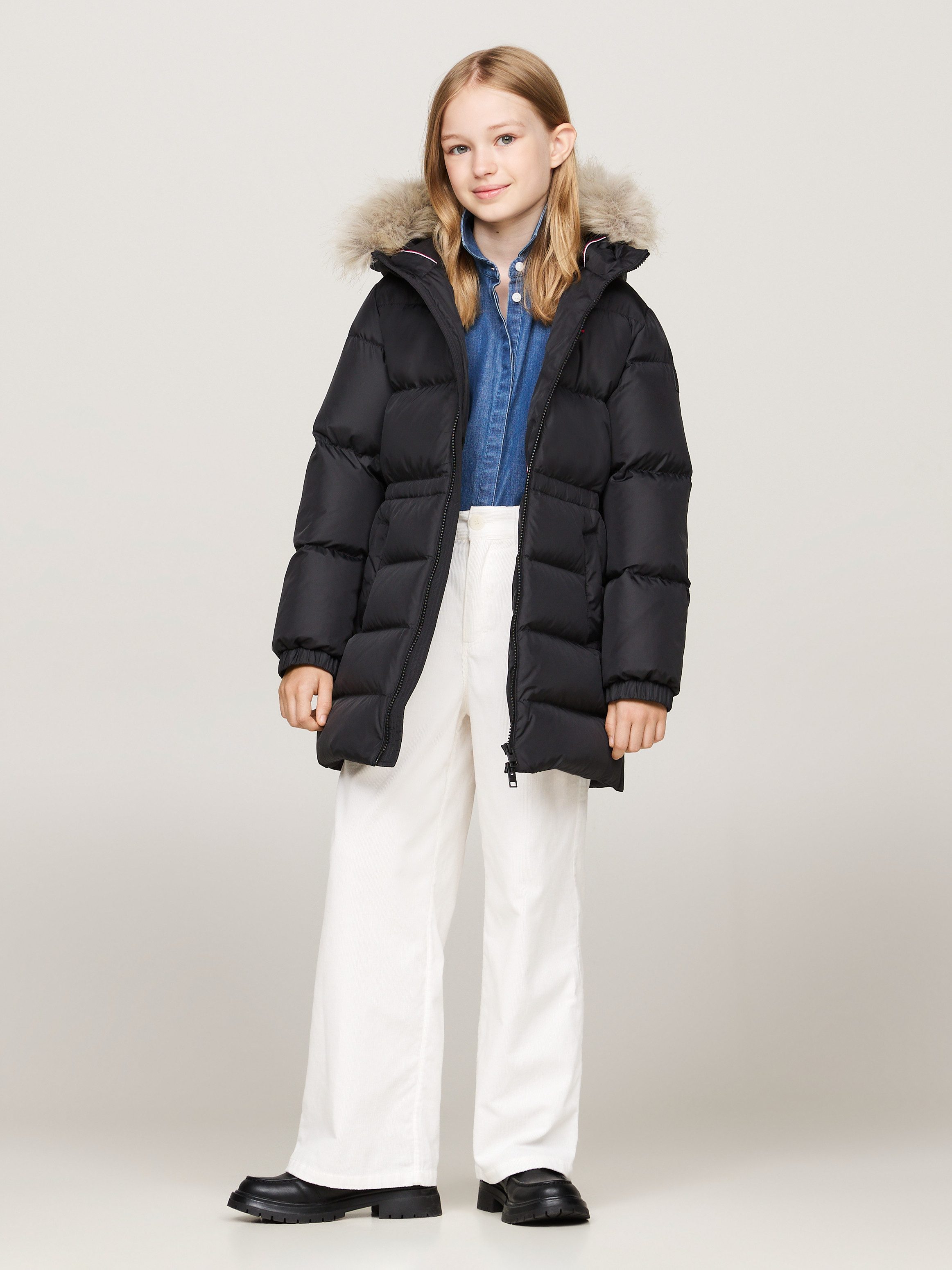 Tommy Hilfiger Steppjacke LONG WAISTED DOWN JACKET mit Fellimitat