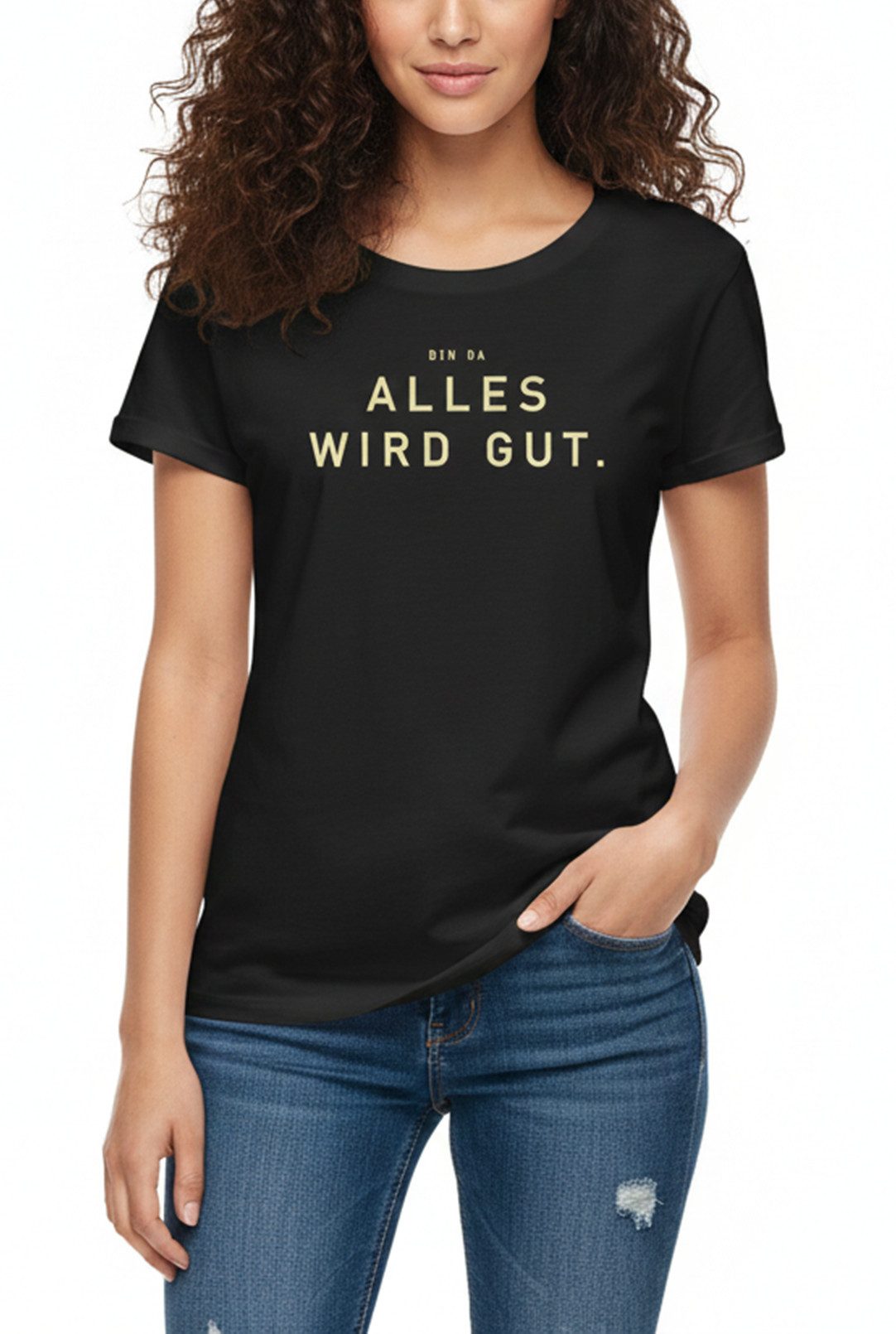 MAKAYA Print-Shirt Damen Spruch Bin Da Alles Wird Gut Lustige Frauen Oberte günstig online kaufen