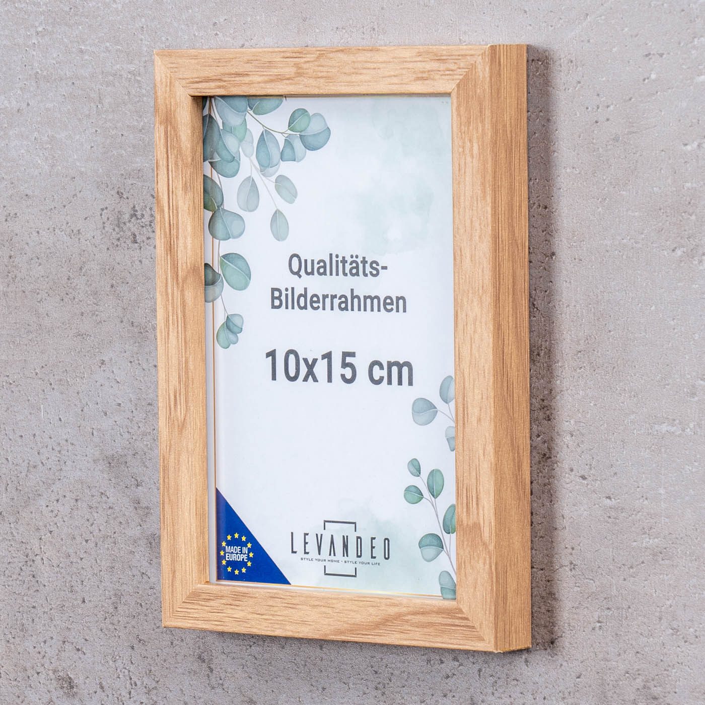 Levandeo® Bilderrahmen, Portrait Bilderrahmen Made in EU 10x15 Eiche Optik Natur Glasscheibe
