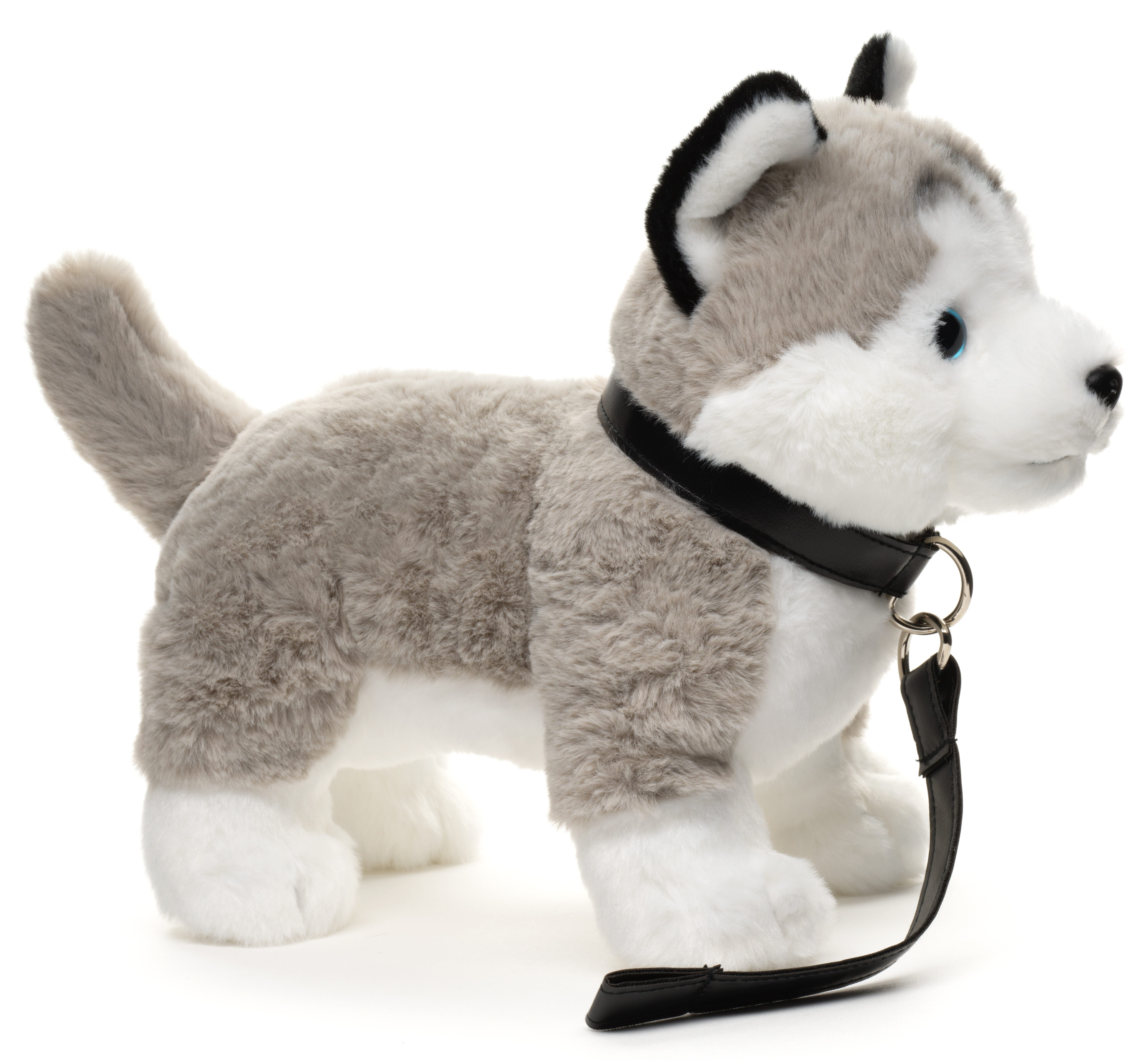 Uni-Toys Kuscheltier Husky grau, stehend - Mit/ohne Leine - 30 cm (Länge) - Plüschtier, zu 100 % recyceltes Füllmaterial
