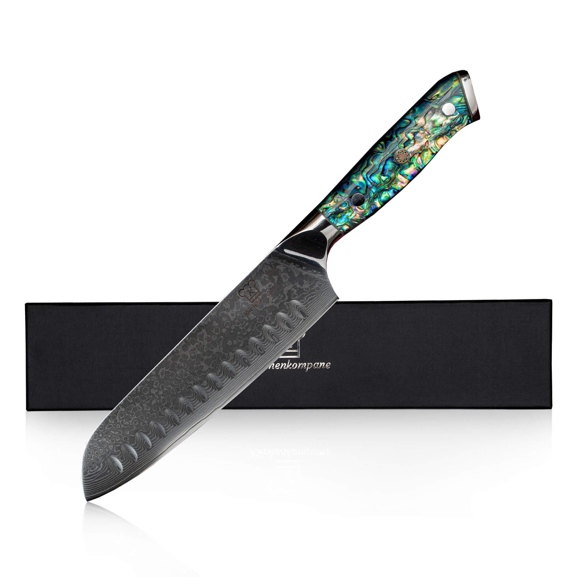 Küchenkompane Damastmesser Küchenkompane Santoku Sheru – 69 Lagen Damast – Abalone-Griff