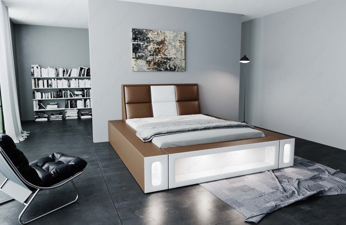 Sofa LED Venosa Boxspringbett Beleuchtung, Mit Dreams mit Bett mit Matratze, dunkelbraun-weiß Beleuchtung Topper, Premium mit Komplettbett Kunstleder LED