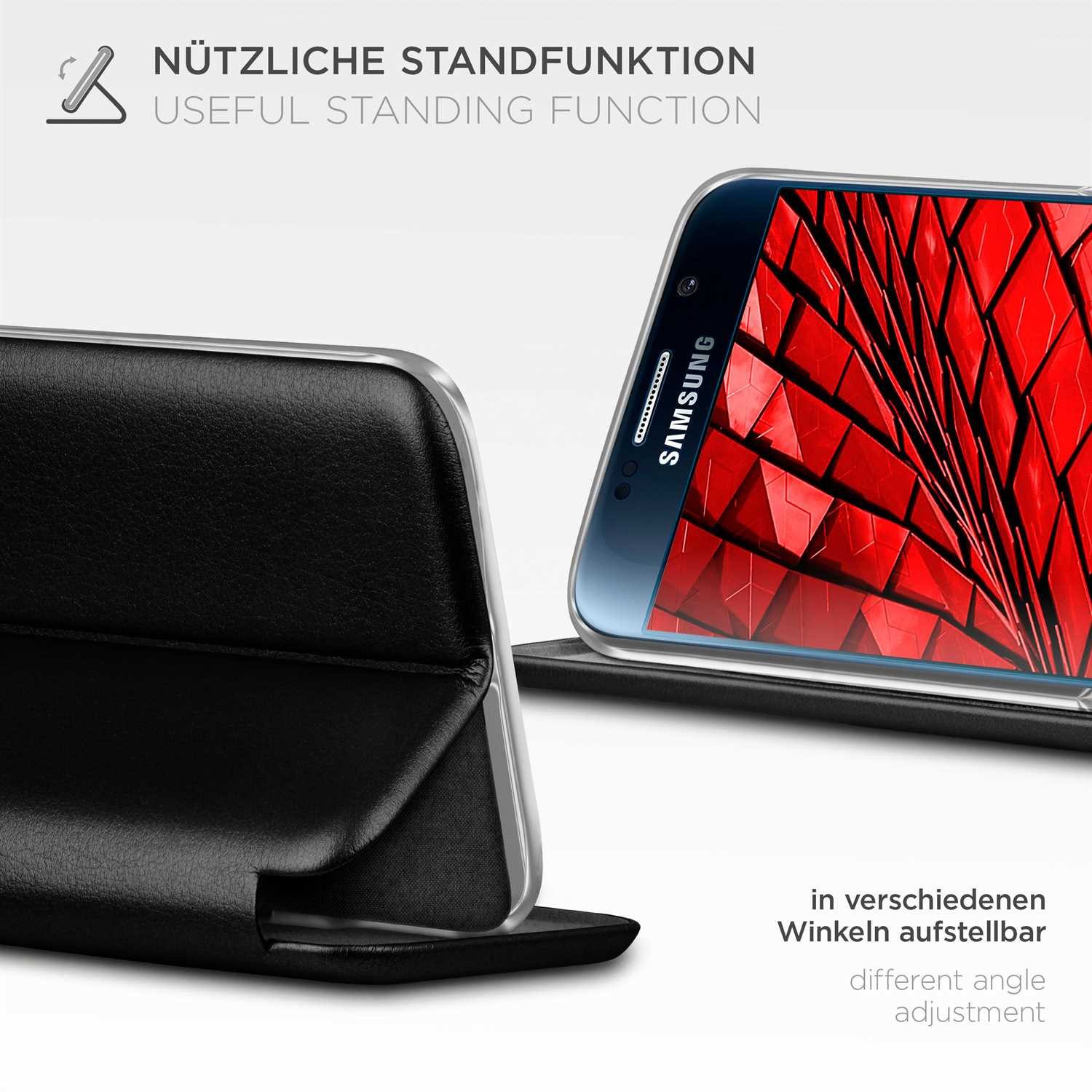 ONEFLOW Handyhülle für Samsung Galaxy S6 Premium Hülle Business Cover Schwarz 5,1 Zoll, 360 Grad Schutzhülle Flip Case Etui Klapphülle Dünn Leder Handy Tasche