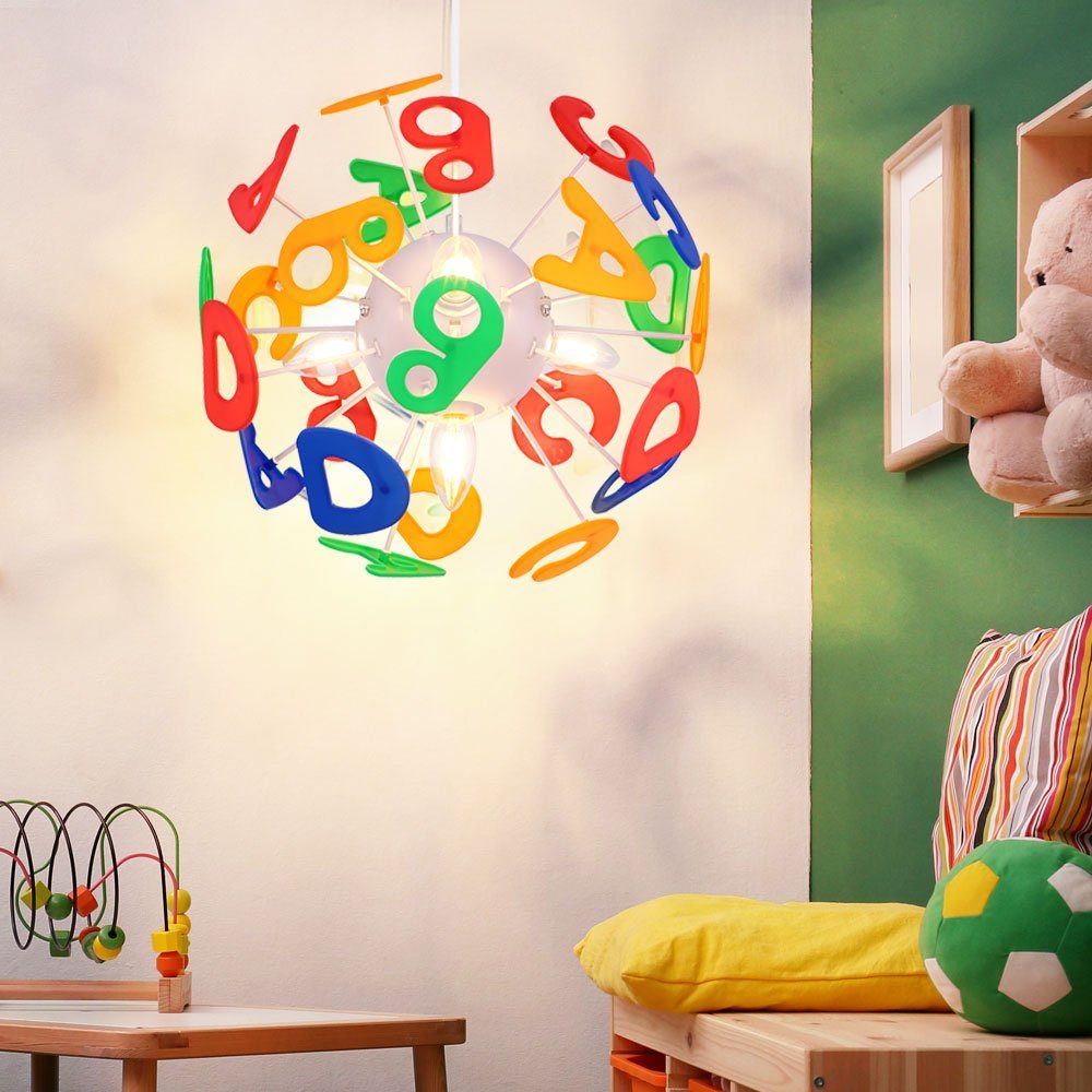 GLOBO LIGHTING Hängeleuchte, Leuchtmittel nicht inklusive, Kinderleuchte Hängeleuchte Kinderzimmerlampe Buchstaben bunt 4-Flammig
