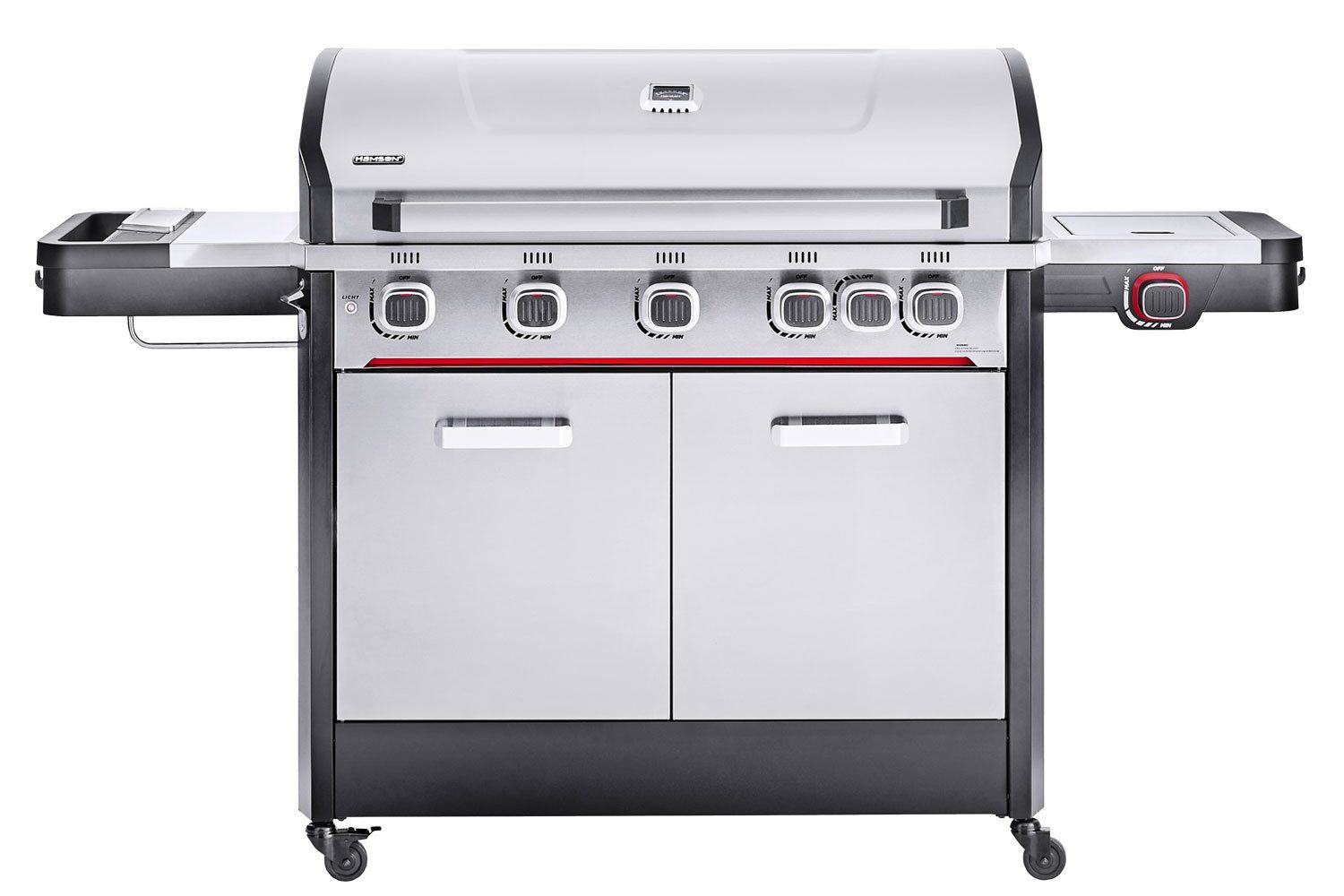 HAMSON International GmbH Gasgrill Byron 5T+, Seiten-/Rückenseitebrenner, Gussgrillroste, Edelstahl, Produktmaß 180x61x117 cm