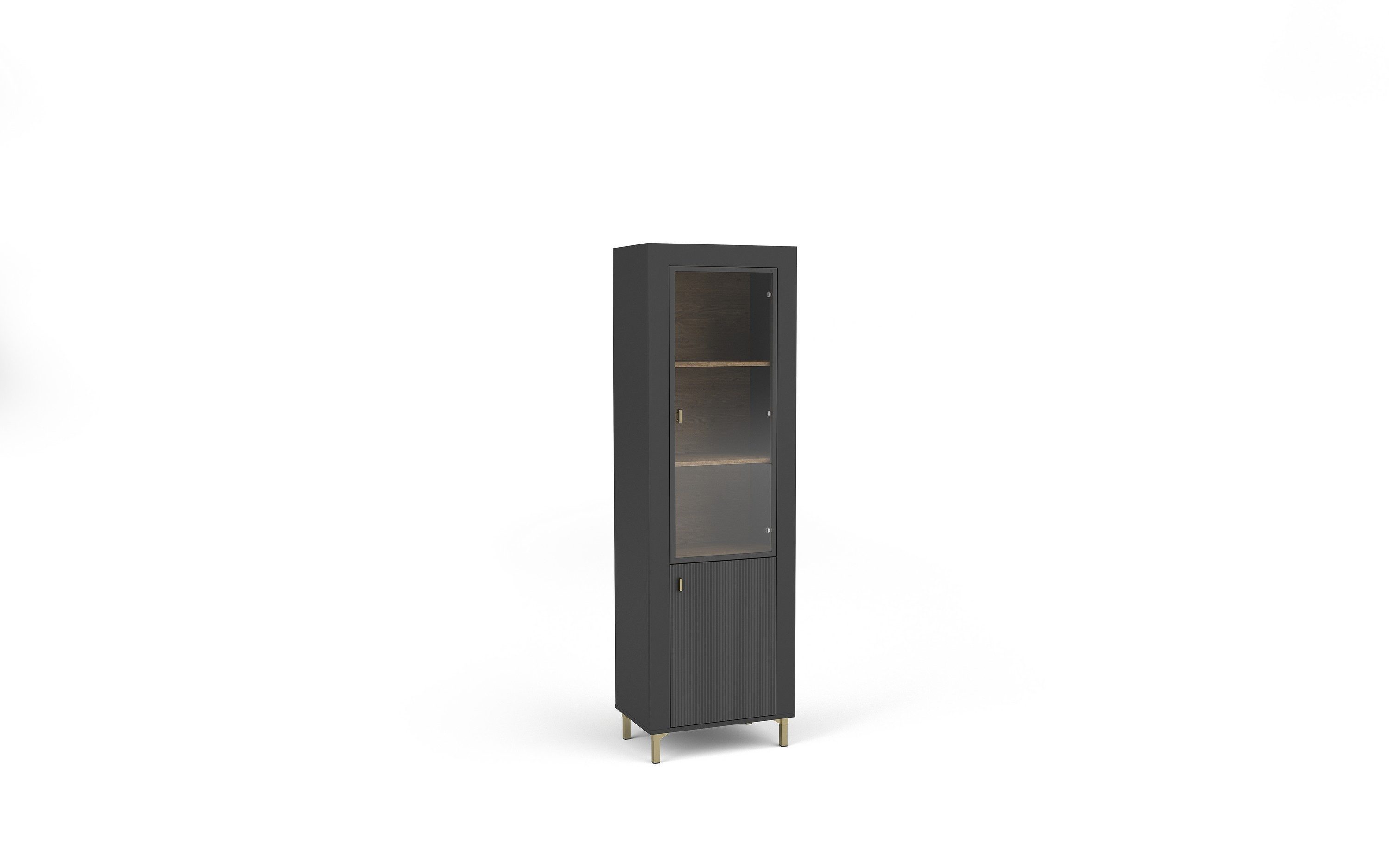 Masseno Glasvitrine ZELOS 193,6 x 60 cm Vitrine Vitrinenschrank mit 2 Türen Schwarz