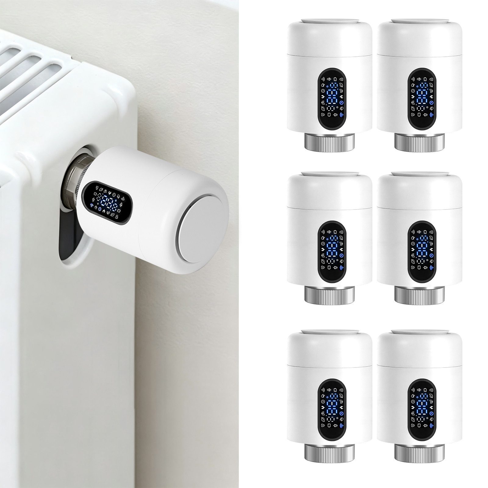 Clanmacy Heizkörperthermostat Smartes Thermostat WiFi, App-Steuerung, Smart Life/Tuya, Weiß, 6er, (42 St)