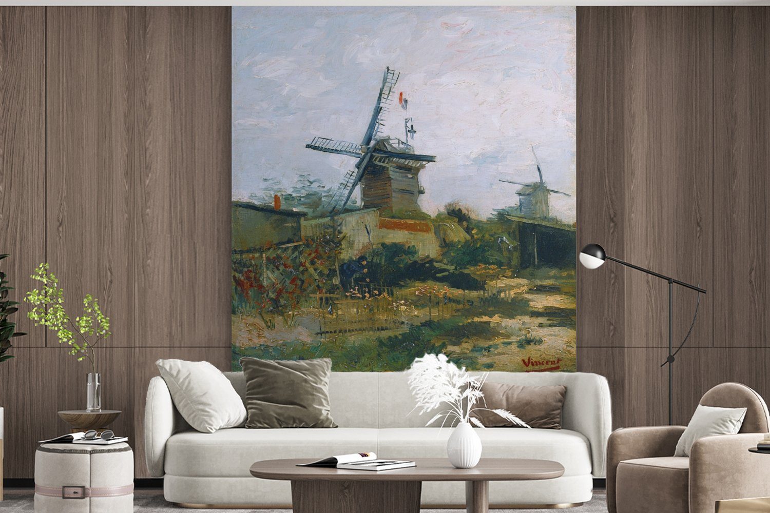 Windmühlen Fototapete Schlafzimmer Fototapete Küche, auf St), dem bedruckt, für van (3 Vincent - Wohnzimmer Vliestapete Montmartre Matt, Gogh, MuchoWow