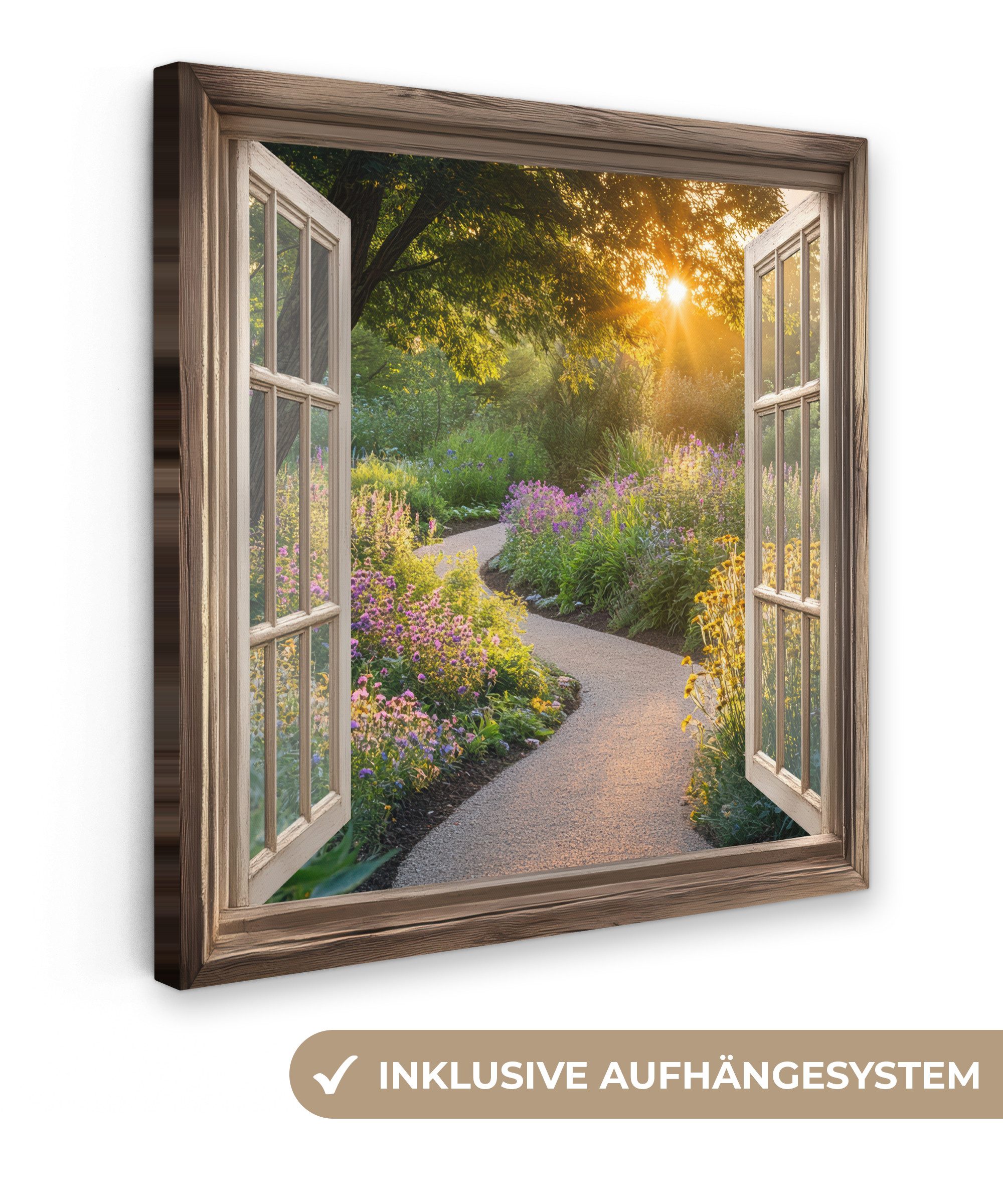 Leinwandbild Aussicht - Blumen - Natur - Sonne - Weg