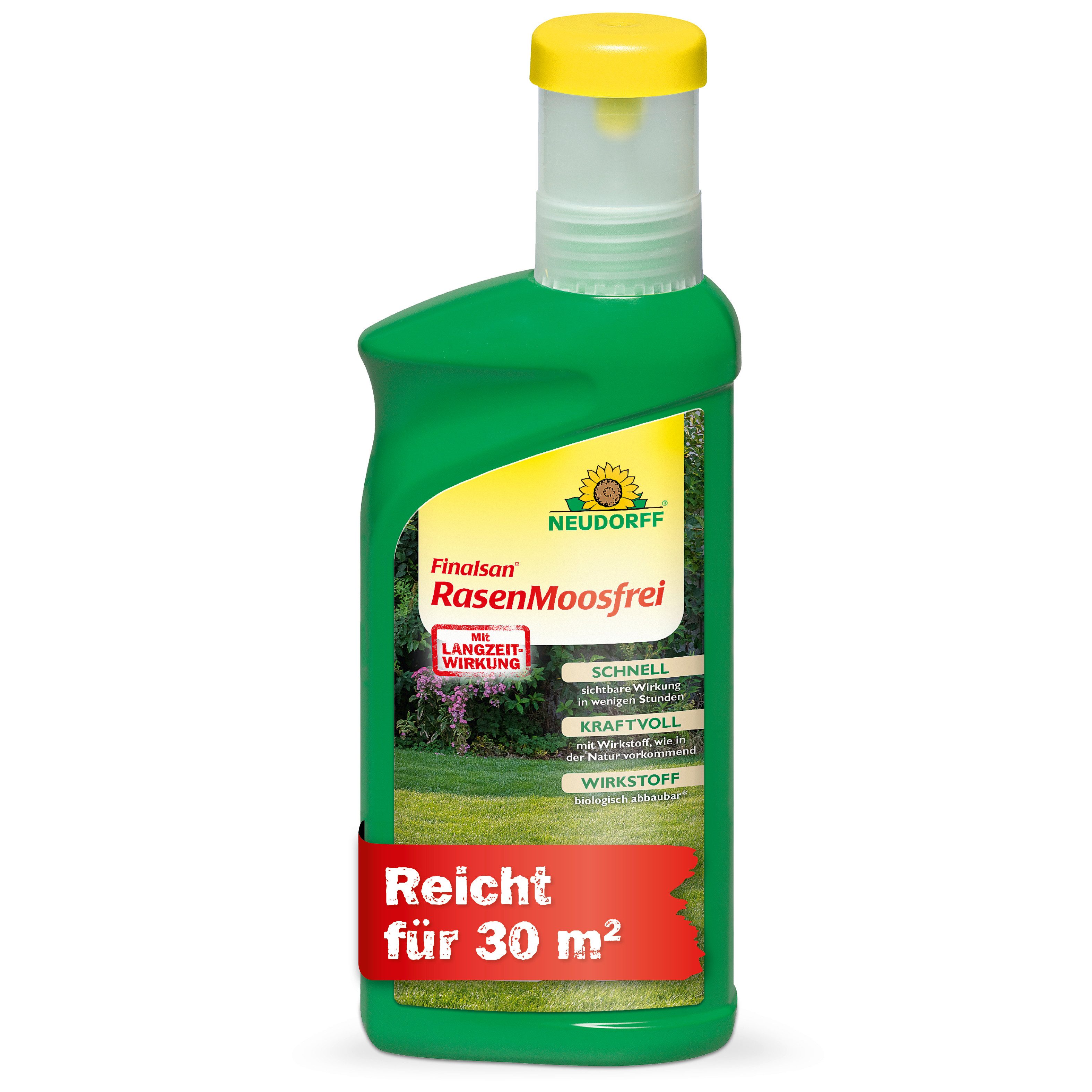 Neudorff Unkrautbekämpfungsmittel Finalsan RasenMoosfrei 500 ml Rasenmoosvernichter für 30 m², 500 ml, 1 St., Schnelle Moosbekämpfung für bis zu 30 m² Rasenfläche, Gegen Rasenmoos mit sichtbarer Wirkung in wenigen Stunden, Schnelle Moosbekämpfung mit Langzeitwirkung für Rasenflächen