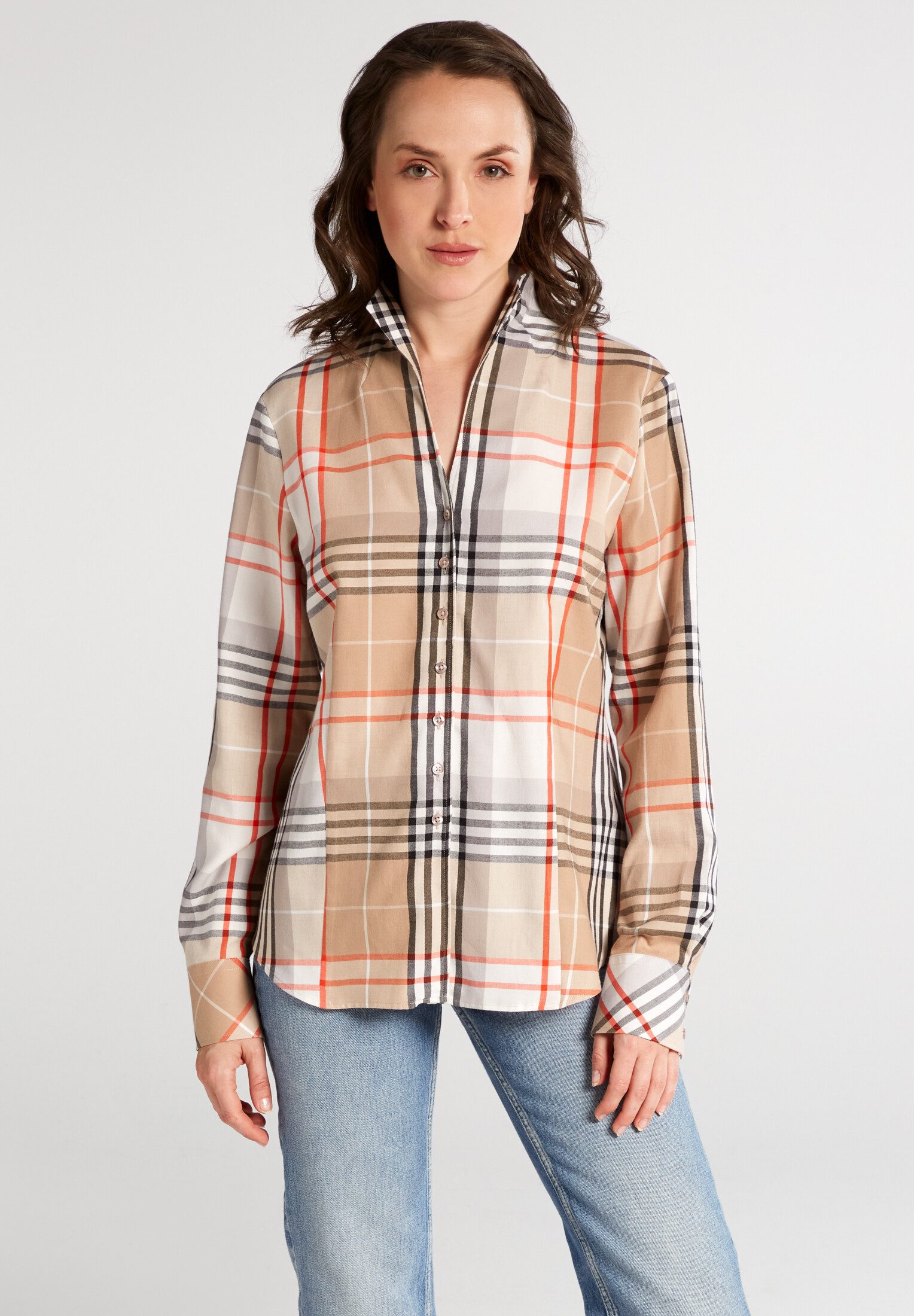 Eterna Blusentop ETERNA REGULAR FIT Langarm Flanell Bluse beige 6321-81-D775