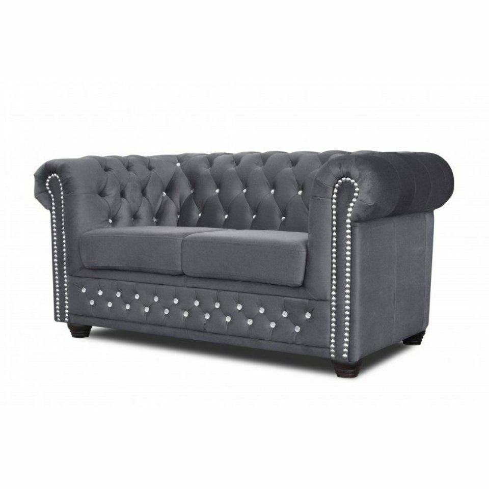 Sofa Chesterfield York Textil Polster Bettfunktion Blink in Couch Made Sofa, Europe Grau JVmoebel mit