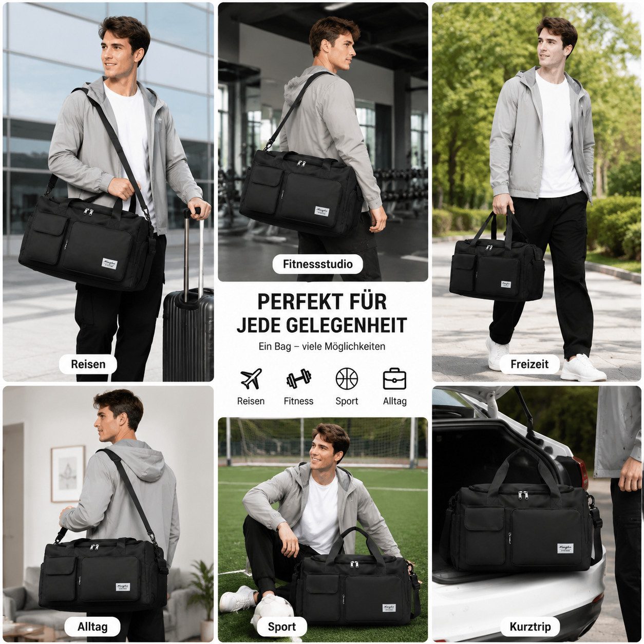 ibettertec Sporttasche Reisetasche für Damen und Herren, für Sport Fitness Schwimmen Reisen (Trainings Tasche, Sport Bag für Sport & Reisen, mit verstellbaren Schultergurten,Schuhfach und Nassfach), Funktionales Design