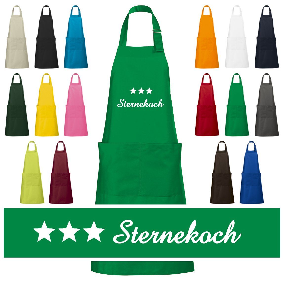 Schnoschi Kochschürze Hochwertige Küchenschürze mit drei Sternekoch bestickt, Stickerei mit drei Sternekoch