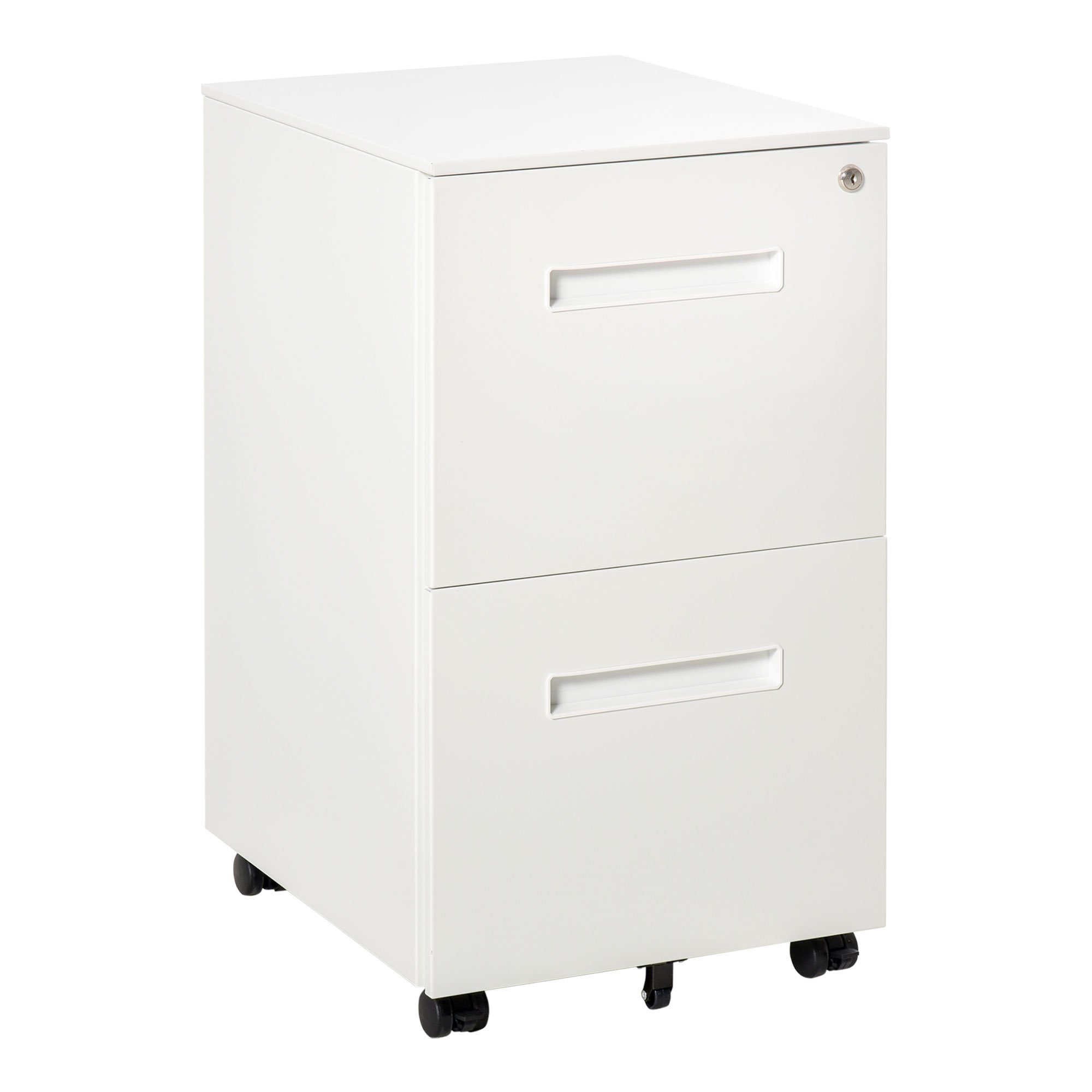 Vinsetto Rollcontainer Aktenschrank mit 2 Schubladen Abschließbarer Rollschrank, (Druckschrank, 1 St., Büroschrank), Stahl 39 x 48 x 67 cm Weiß