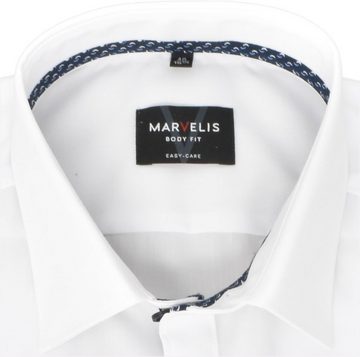 MARVELIS Businesshemd Businesshemd - Body Fit - Langarm - Einfarbig - Weiß Ausputz in Kragen und Manschette