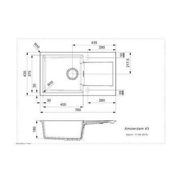 REGINOX Granitspüle Reginox Einbaubecken Amsterdam 43 grey silvery, 51/40 cm