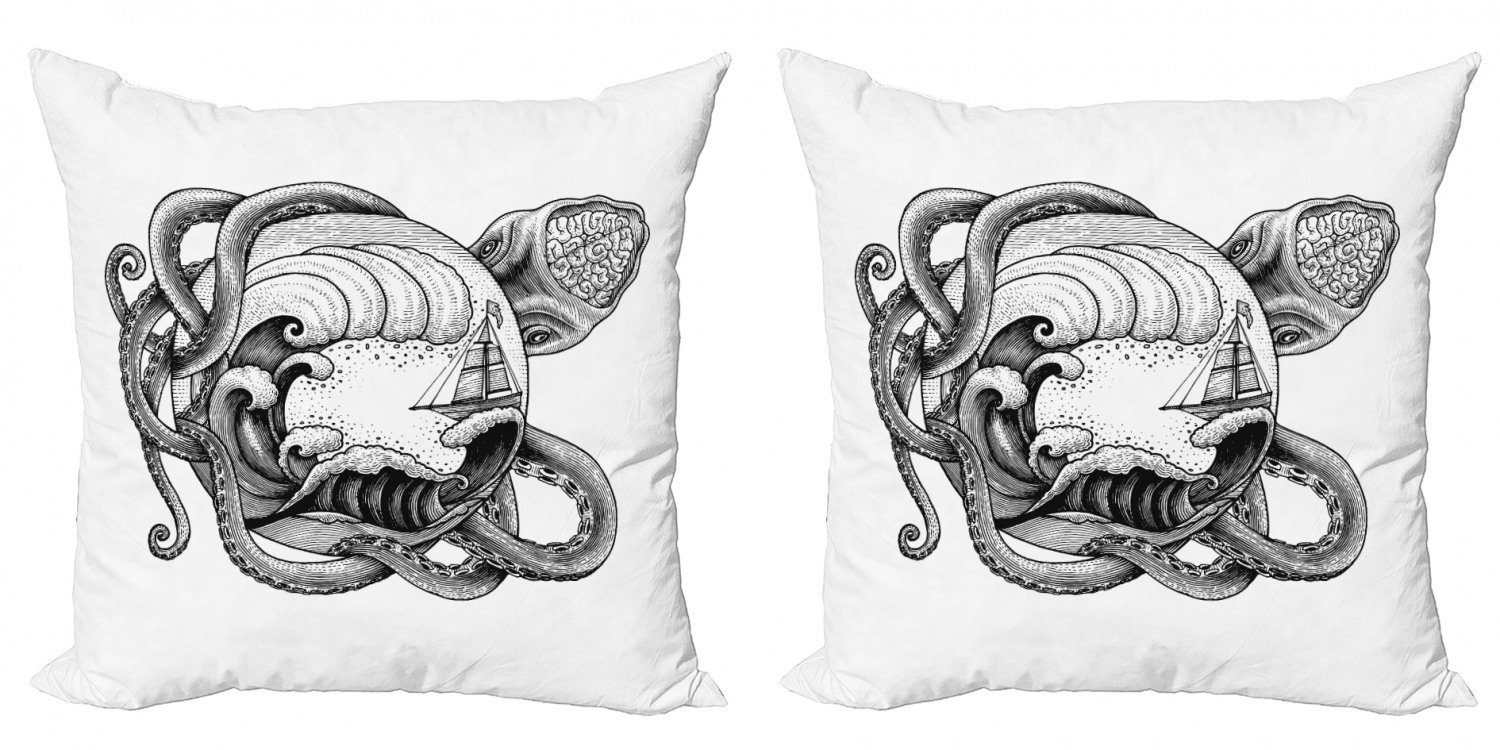 Kissenbezüge Modern Accent Doppelseitiger Digitaldruck, Abakuhaus (2 Stück), Vintage Nautical Tattoo Zusammenfassung Octopus